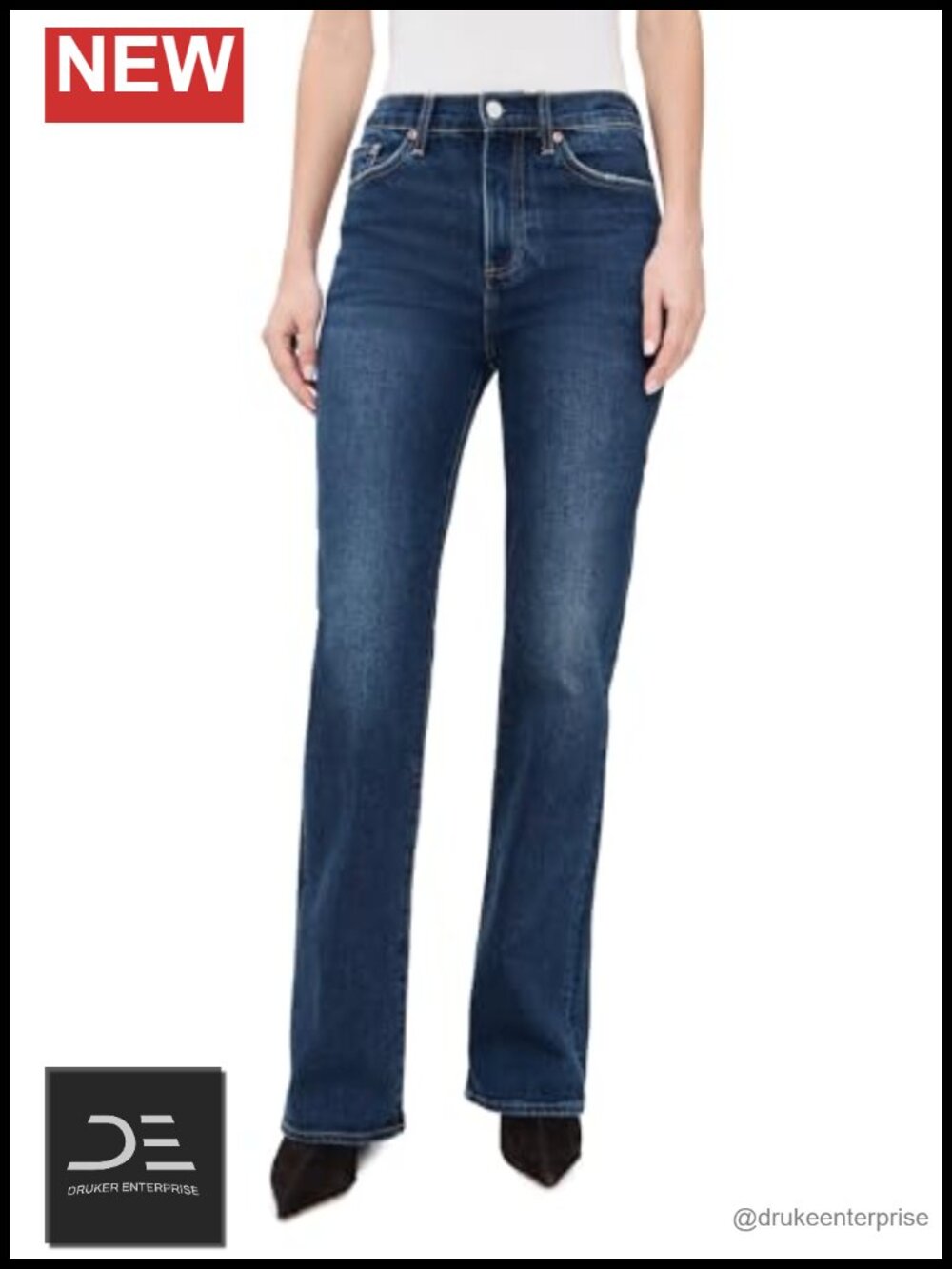 High Rise Boot Cut Denim Jeans 5-Pocket Mid-Weight Cotton Spandex